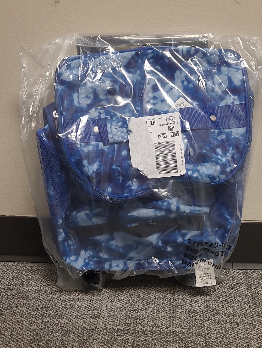 Blue camoflauge print rolling portable trolley